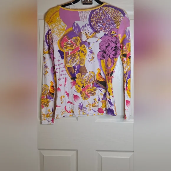 Paolo Santini M Della Vita Multiclrd Lslv Pop art Floral Print Women's T-shirt - Picture 11 of 12